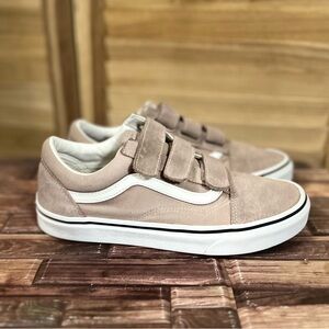Vans Beige Suede Velcro Sneakers with White Stripe